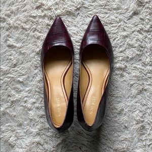 Nine West Leather Maroon Faux Snakeskin Heels